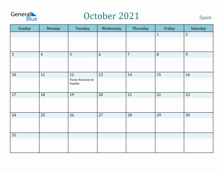 October 2021 Calendar with Holidays