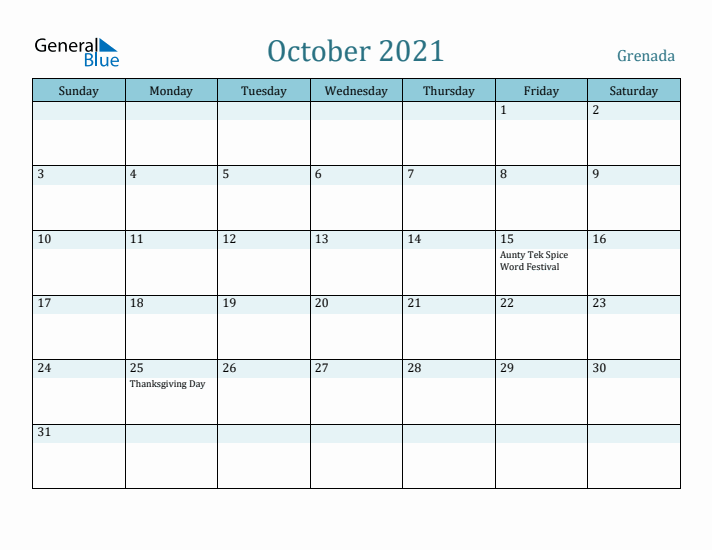 October 2021 Calendar with Holidays