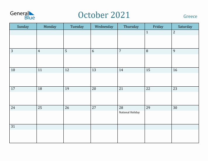 October 2021 Calendar with Holidays