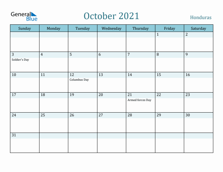 October 2021 Calendar with Holidays