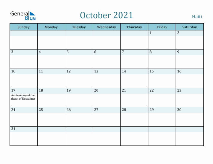 October 2021 Calendar with Holidays