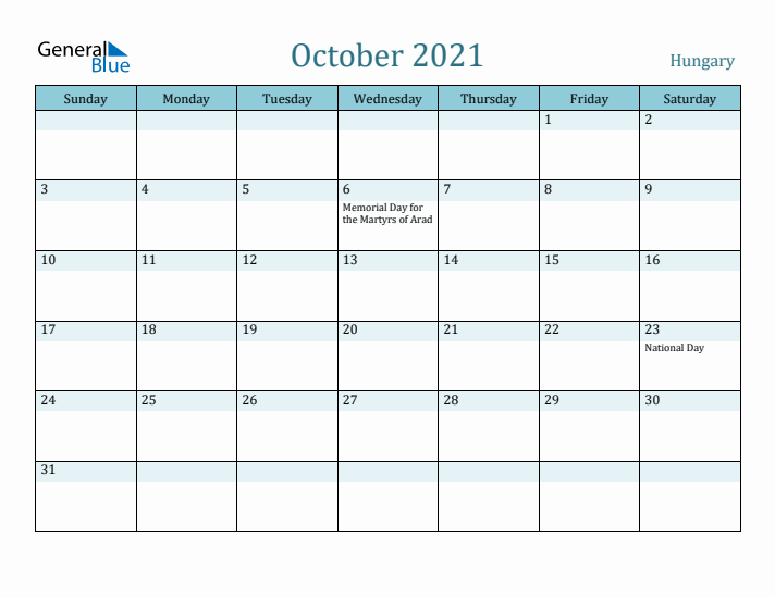 October 2021 Calendar with Holidays