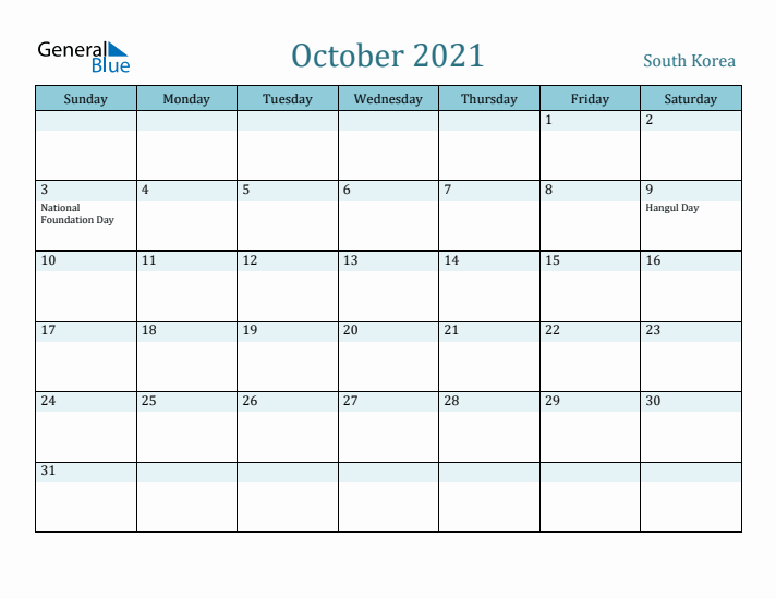 October 2021 Calendar with Holidays