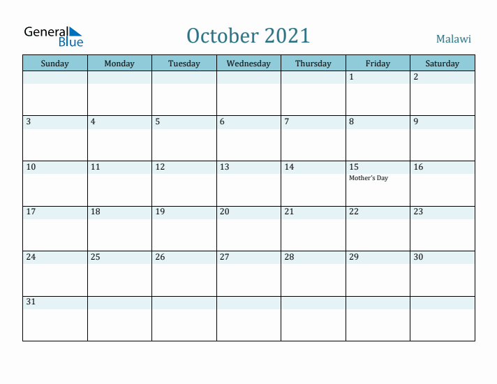 October 2021 Calendar with Holidays