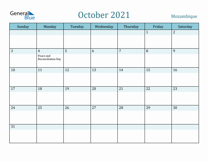 October 2021 Calendar with Holidays