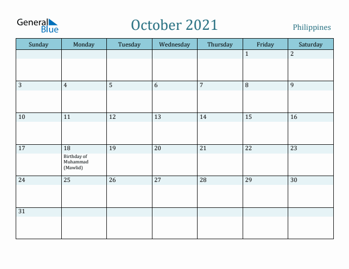 October 2021 Calendar with Holidays