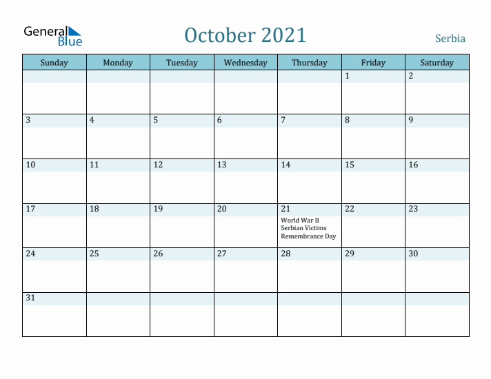 October 2021 Calendar with Holidays