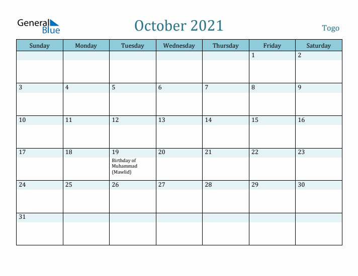 October 2021 Calendar with Holidays