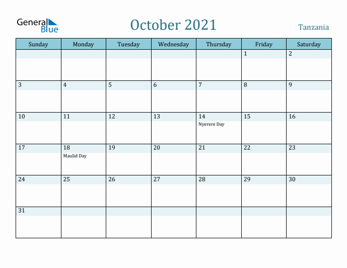 October 2021 Calendar with Holidays