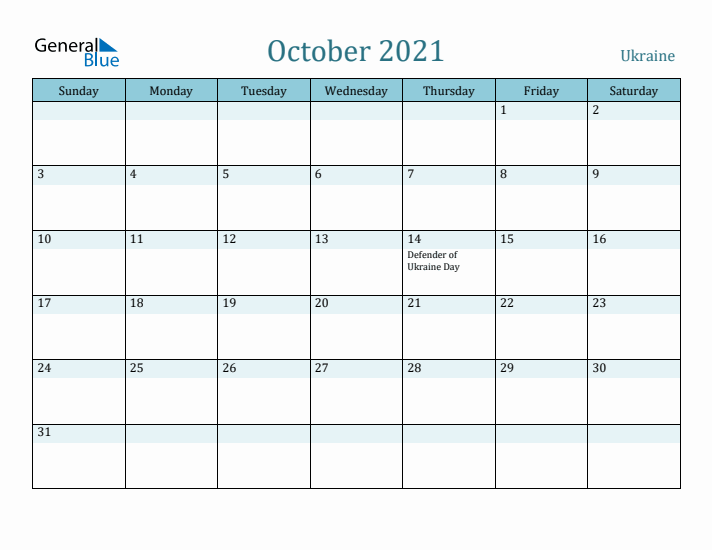 October 2021 Calendar with Holidays