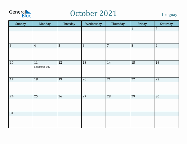 October 2021 Calendar with Holidays