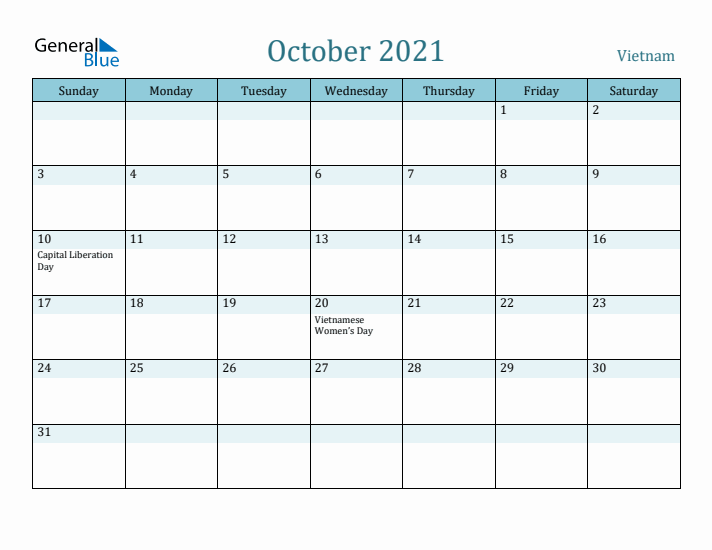 October 2021 Calendar with Holidays