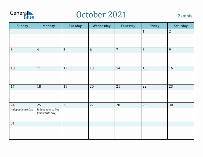 October 2021 Calendar with Holidays