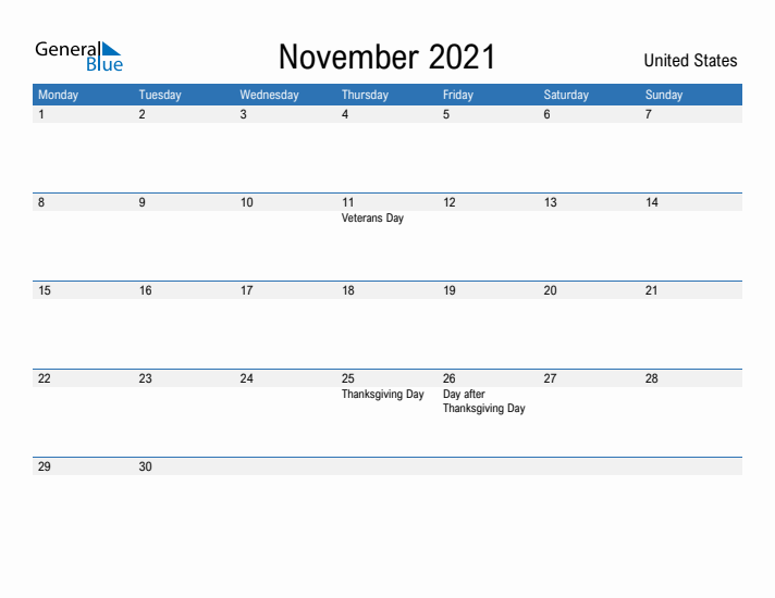 Fillable November 2021 Calendar