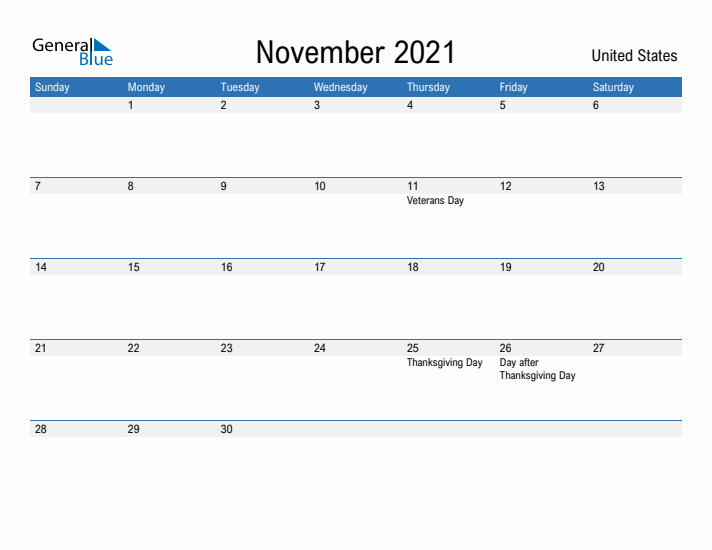 Fillable November 2021 Calendar