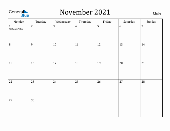 November 2021 Calendar Chile