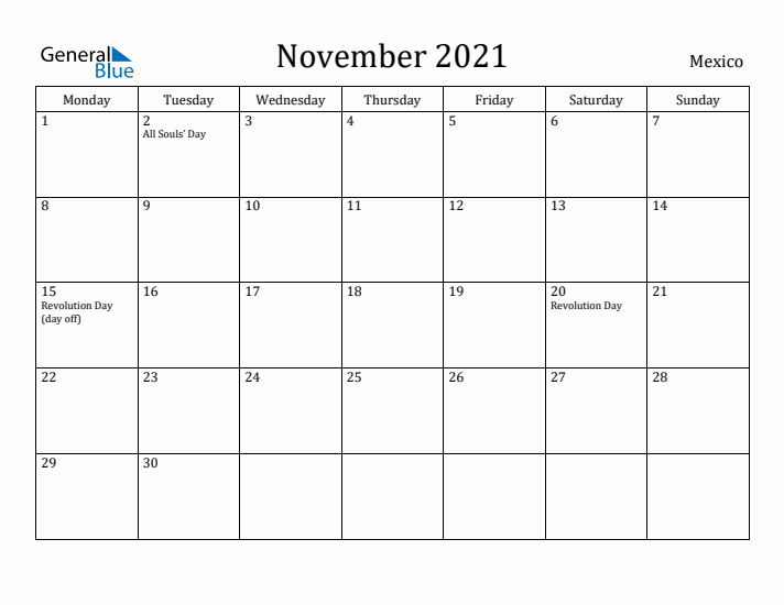 November 2021 Calendar Mexico