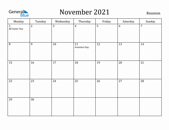 November 2021 Calendar Reunion