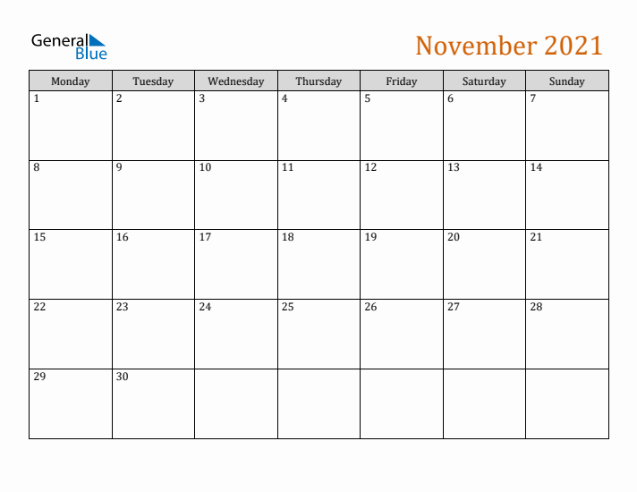 Editable November 2021 Calendar