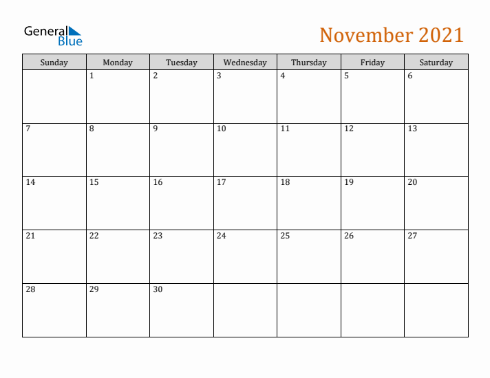 Editable November 2021 Calendar