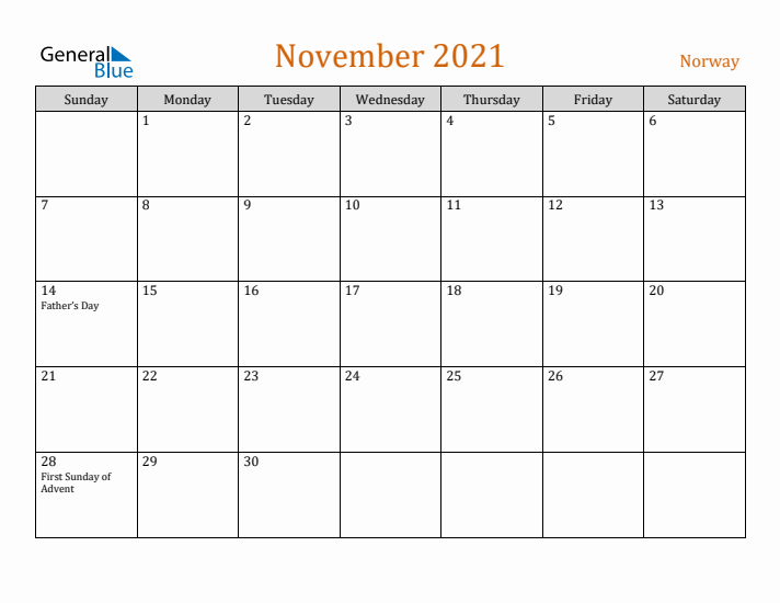 November 2021 Holiday Calendar with Sunday Start