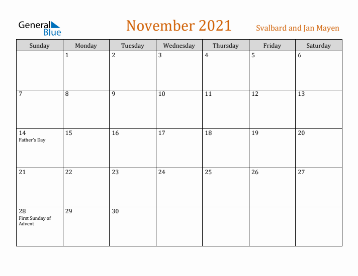 November 2021 Holiday Calendar with Sunday Start