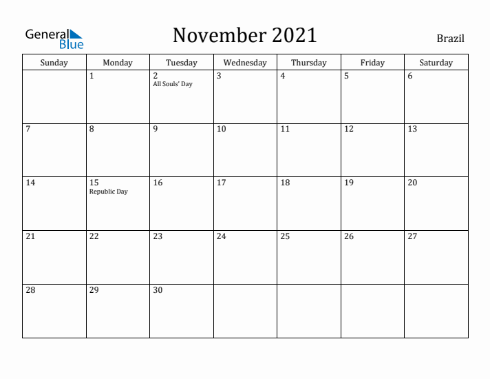 November 2021 Calendar Brazil