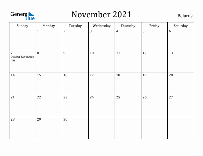 November 2021 Calendar Belarus