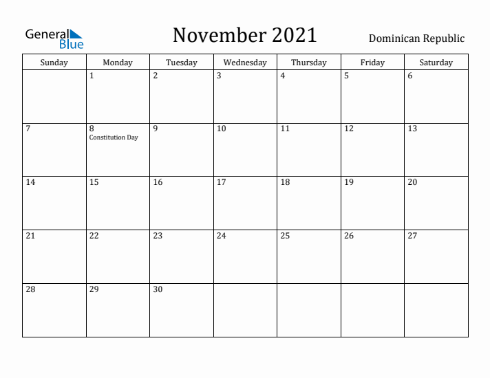 November 2021 Calendar Dominican Republic