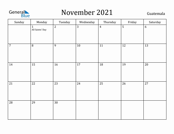 November 2021 Calendar Guatemala