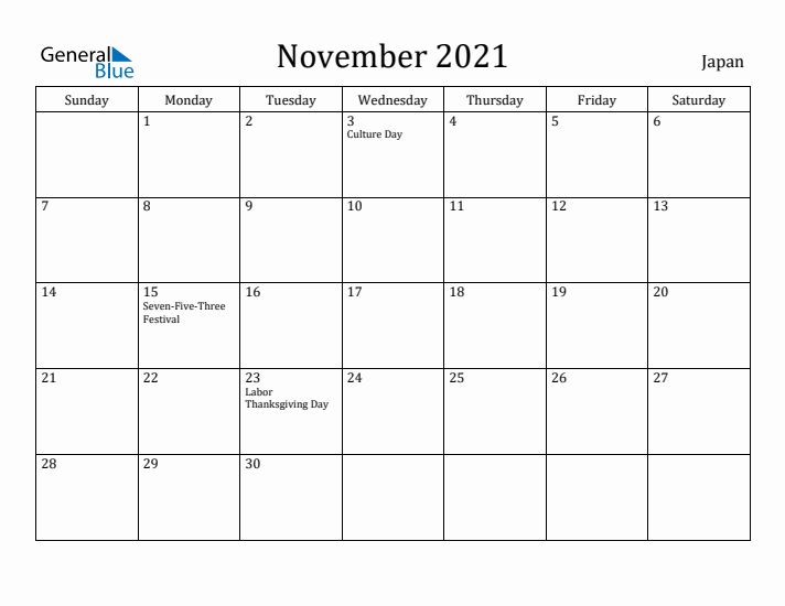 November 2021 Calendar Japan