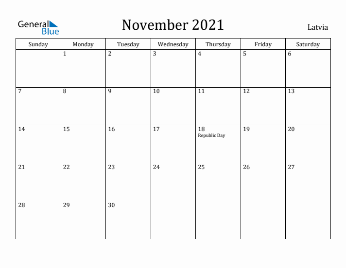 November 2021 Calendar Latvia