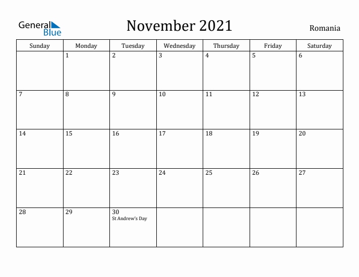 November 2021 Calendar Romania