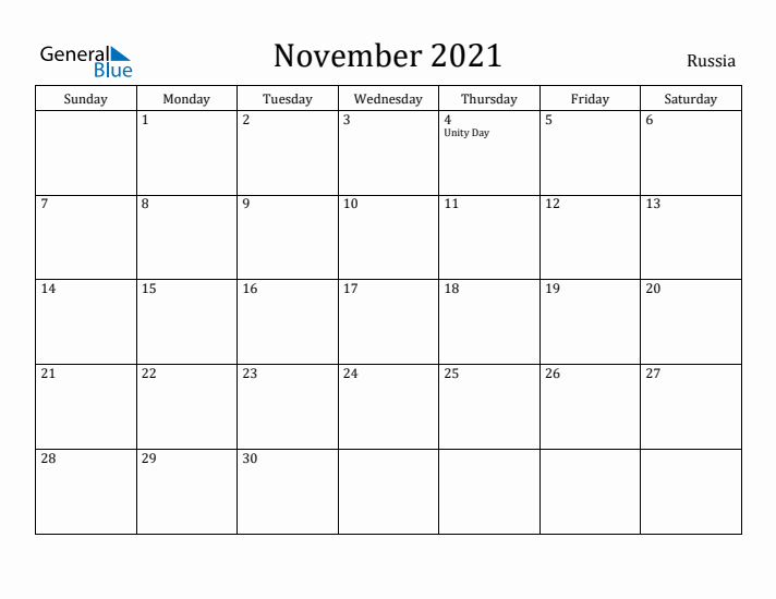 November 2021 Calendar Russia