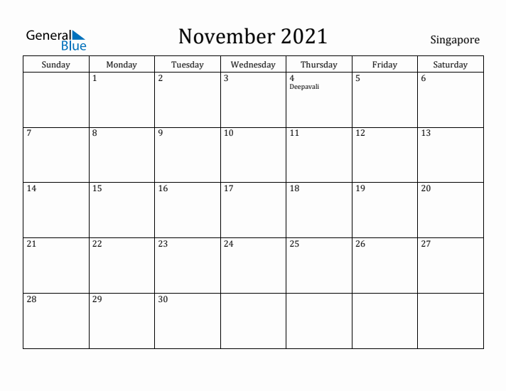 November 2021 Calendar Singapore