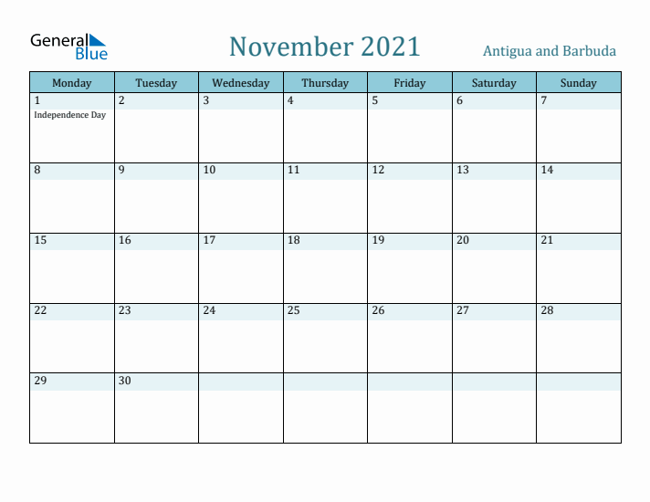 November 2021 Calendar with Holidays