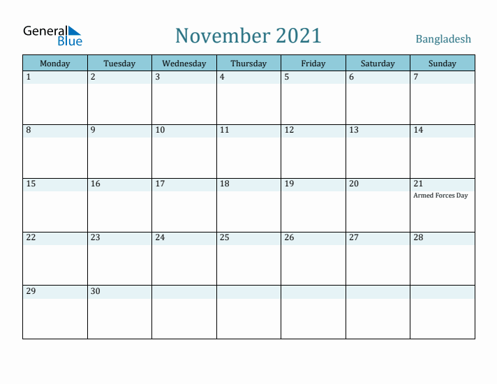 November 2021 Calendar with Holidays