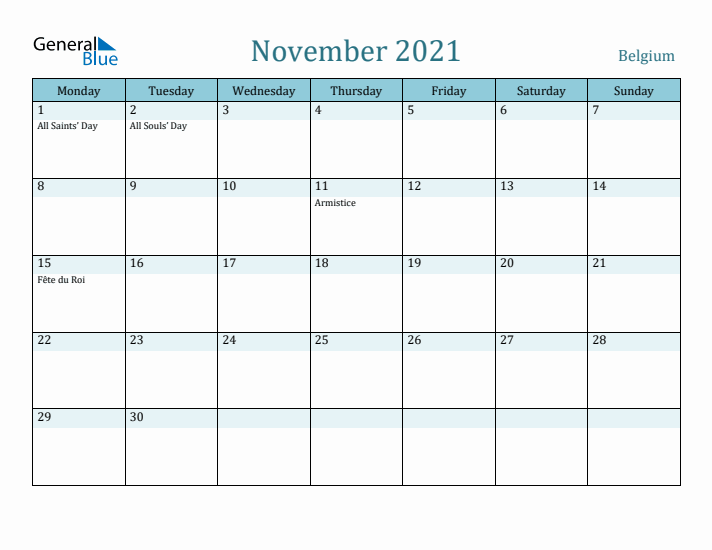 November 2021 Calendar with Holidays