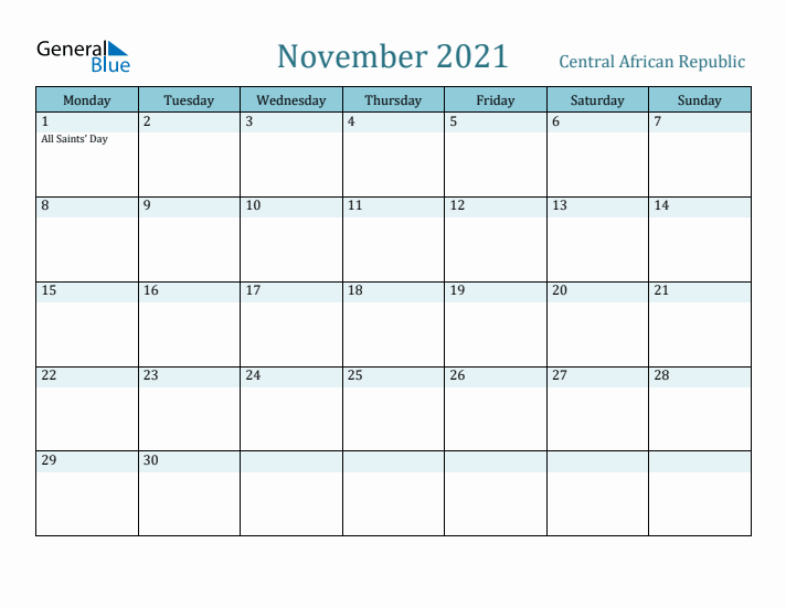 November 2021 Calendar with Holidays