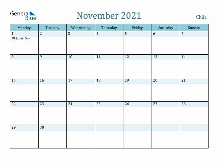 November 2021 Calendar with Holidays