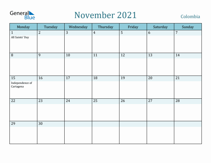 November 2021 Calendar with Holidays