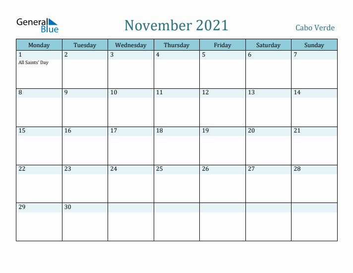 November 2021 Calendar with Holidays