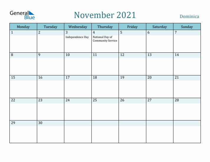 November 2021 Calendar with Holidays