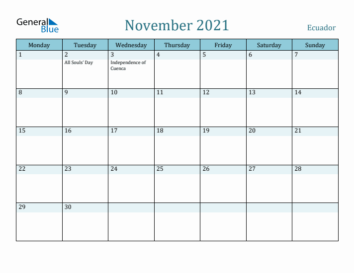 November 2021 Calendar with Holidays