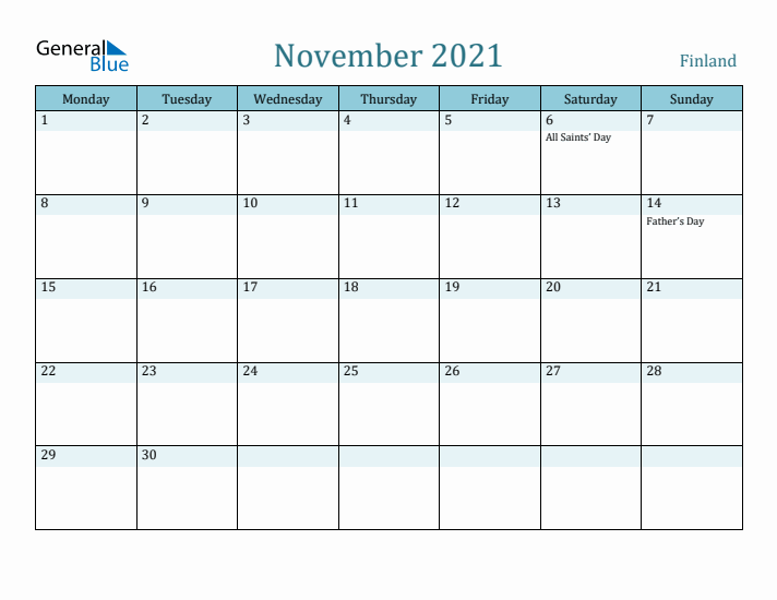 November 2021 Calendar with Holidays