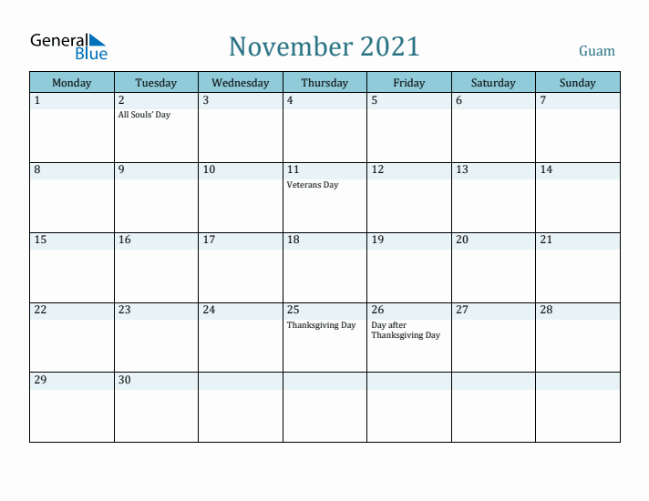 November 2021 Calendar with Holidays