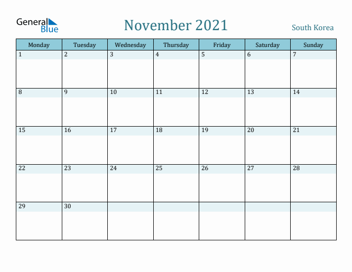 November 2021 Calendar with Holidays