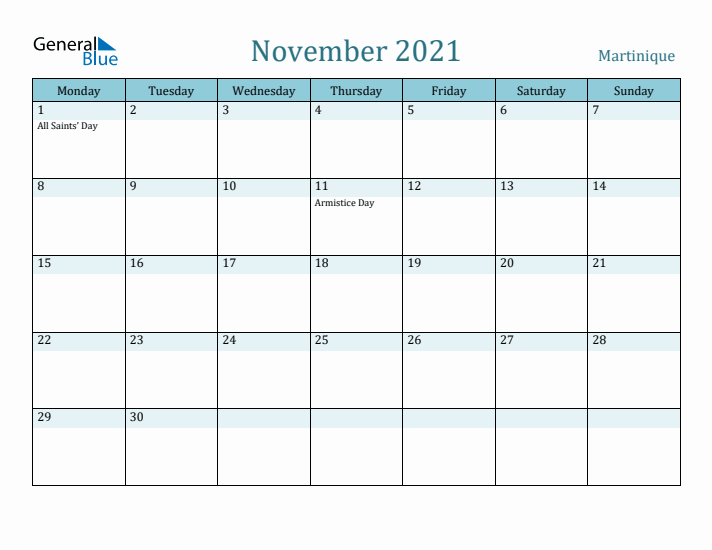 November 2021 Calendar with Holidays