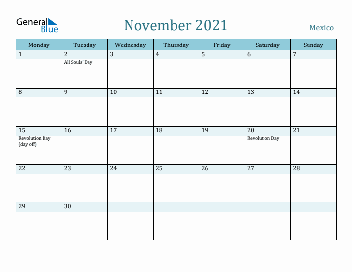 November 2021 Calendar with Holidays