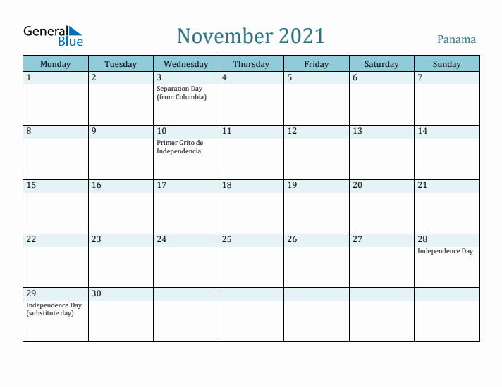 November 2021 Calendar with Holidays